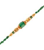 Gold Plated Designer Cz Stone Studded Green Pearl Rakhi For Men/Boys