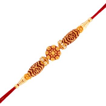 Gold Plated Designer Wooden Carving Rakhi For Men/Boys 1