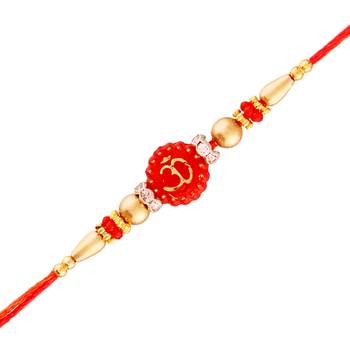 Gold Plated Designer Golden Pearl Om Rakhi For Men/Boys 1