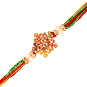 Gold Plated Designer Pearl Multi-Color Rakhi For Men/Boys 1