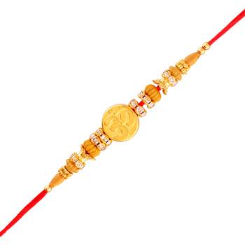 Gold Plated Designer Cz Stone Om Symbol Rakhi For Men/Boys 1