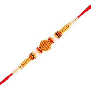 Gold Plated Designer Pearl Multi-Color Rakhi For Men/Boys 1