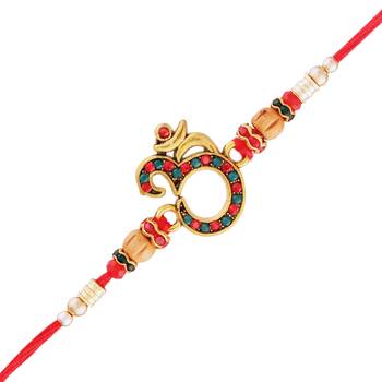 Gold Plated Designer Multi-Color Om Symbol Rakhi For Men/Boys 1