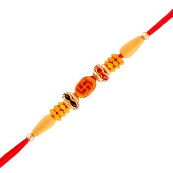 Gold Plated Designer Pearl Swastik Rakhi For Men/Boys 1