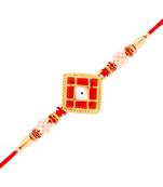 Gold Plated Designer Pearl Square Rakhi For Men/Boys
