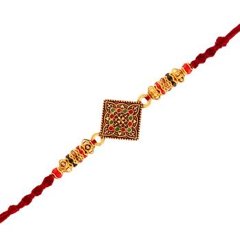 Gold Plated Designer Multi-Color Pearl Square Rakhi For Men/Boys 1