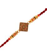 Gold Plated Designer Multi-Color Pearl Square Rakhi For Men/Boys