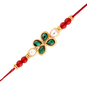 Gold Plated Designer Kundan Bead Rakhi For Men/Boys 1