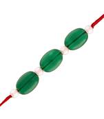 Gold Plated Designer Green White Beads Rakhi For Men/Boys