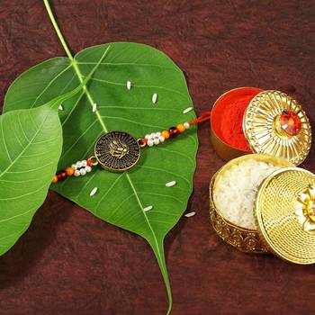 Gold Plated Designer Pearl Lord Ganesha Rakhi For Men/Boys 1