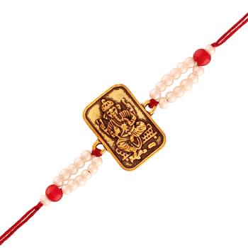 Gold Plated Designer Pearl Lord Ganesha Rakhi For Men/Boys 1