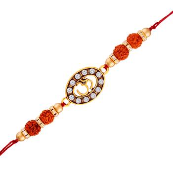 Gold Plated Designer Rudraksh Om Rakhi For Men/Boys 1