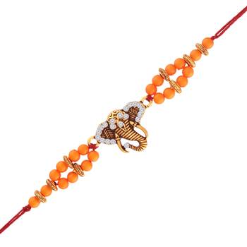 Gold Plated Designer Small Pearl Lord Ganesha Face Rakhi For Men/Boys 1