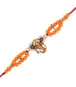 Gold Plated Designer Small Pearl Lord Ganesha Face Rakhi For Men/Boys