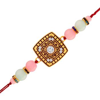 Gold Plated Designer Pearl Square Rakhi For Men/Boys 1