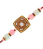 Gold Plated Designer Pearl Square Rakhi For Men/Boys