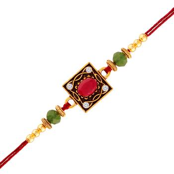 Gold Plated Designer Pearl Multi-Color Rakhi For Men/Boys 1