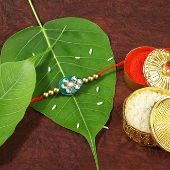 Gold Plated Designer Pearl Kundan Rakhi For Men/Boys 1