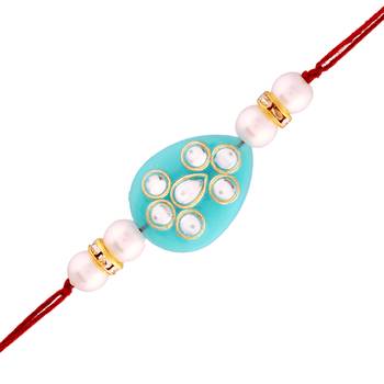 Gold Plated Designer Pearl Kundan Rakhi For Men/Boys 1