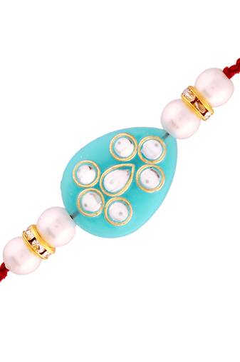 Gold Plated Designer Pearl Kundan Rakhi For Men/Boys