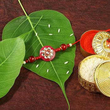 Gold Plated Designer Pearl Kundan Rakhi For Men/Boys 1