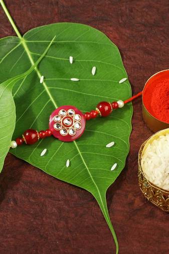 Gold Plated Designer Pearl Kundan Rakhi For Men/Boys