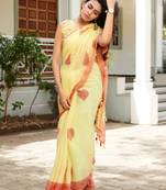 Light yellow printed cotton saree with blouse