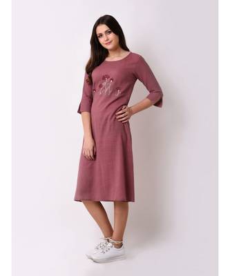 pink Women's Floral Embroidered Shift Dress 2