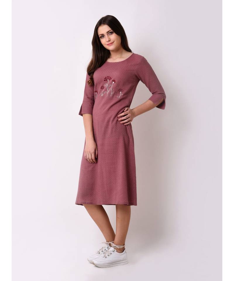 pink Women's Floral Embroidered Shift Dress