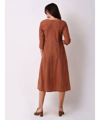Brown Women's A-line Embroidered Kurta Dress 3