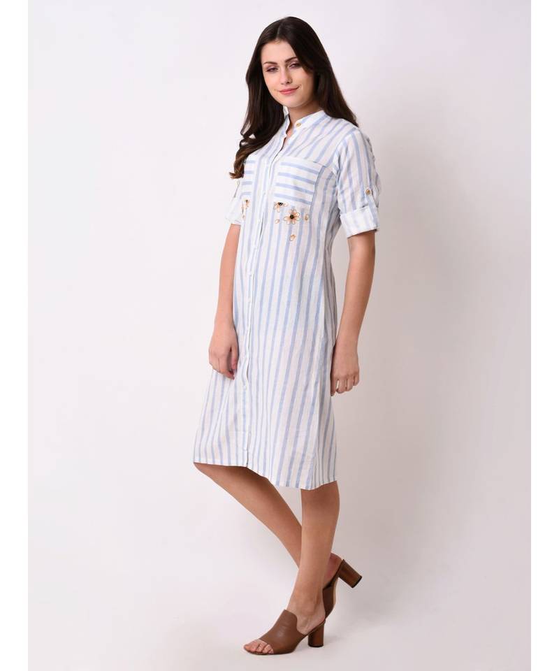 Blue Women's Blue Striped Shirt Dress