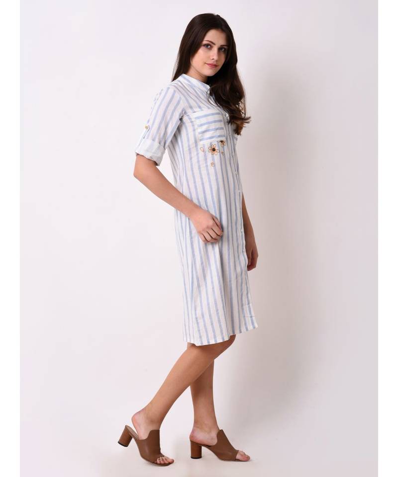 Blue Women's Blue Striped Shirt Dress
