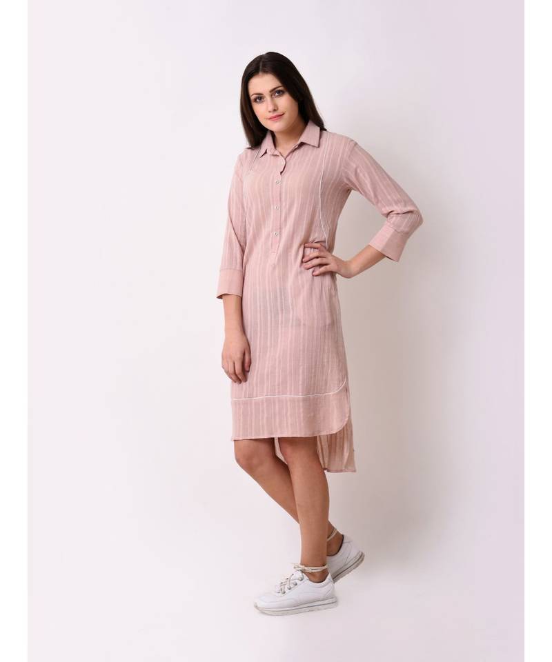 Peach - Button Down Cotton Jacquard Dress 01