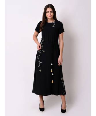 Black Women's Black Embroidered Maxi Dress 1