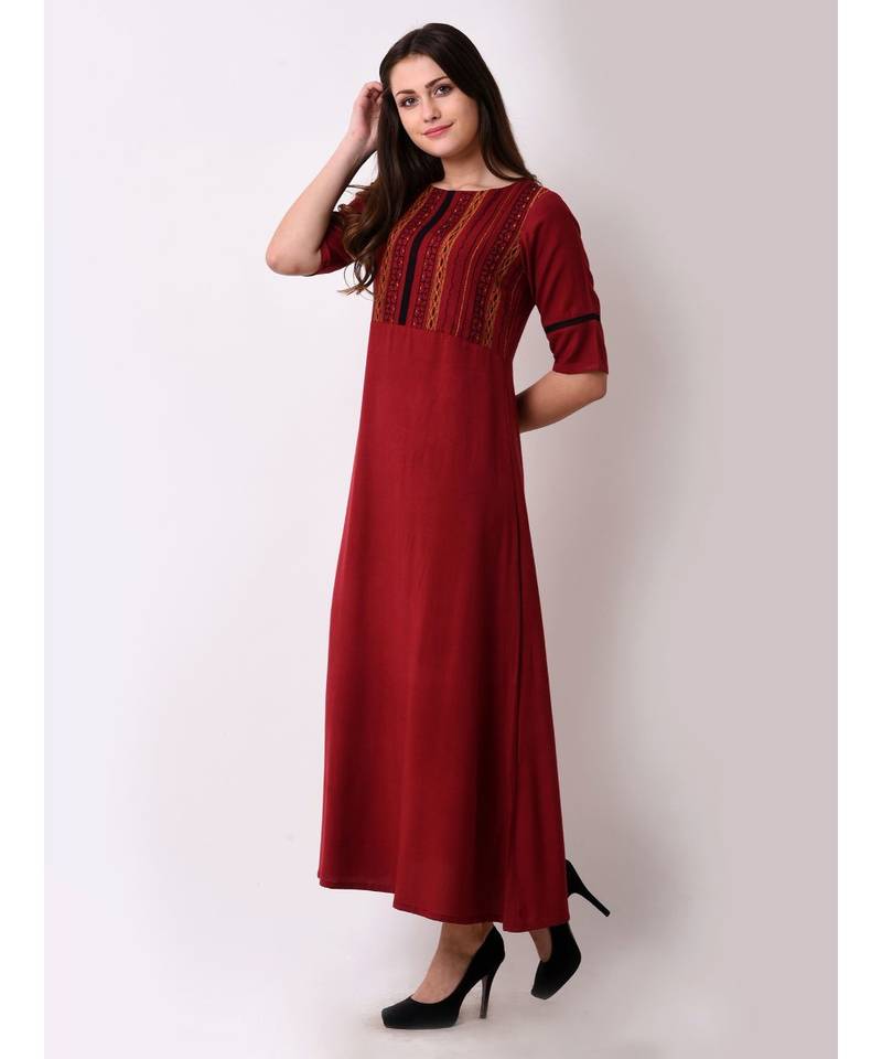 Red Women's Geo-embroidered Maxi Dress