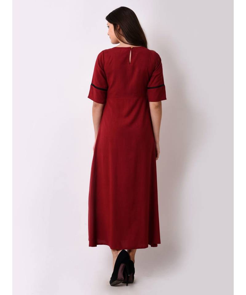 Red Women's Geo-embroidered Maxi Dress