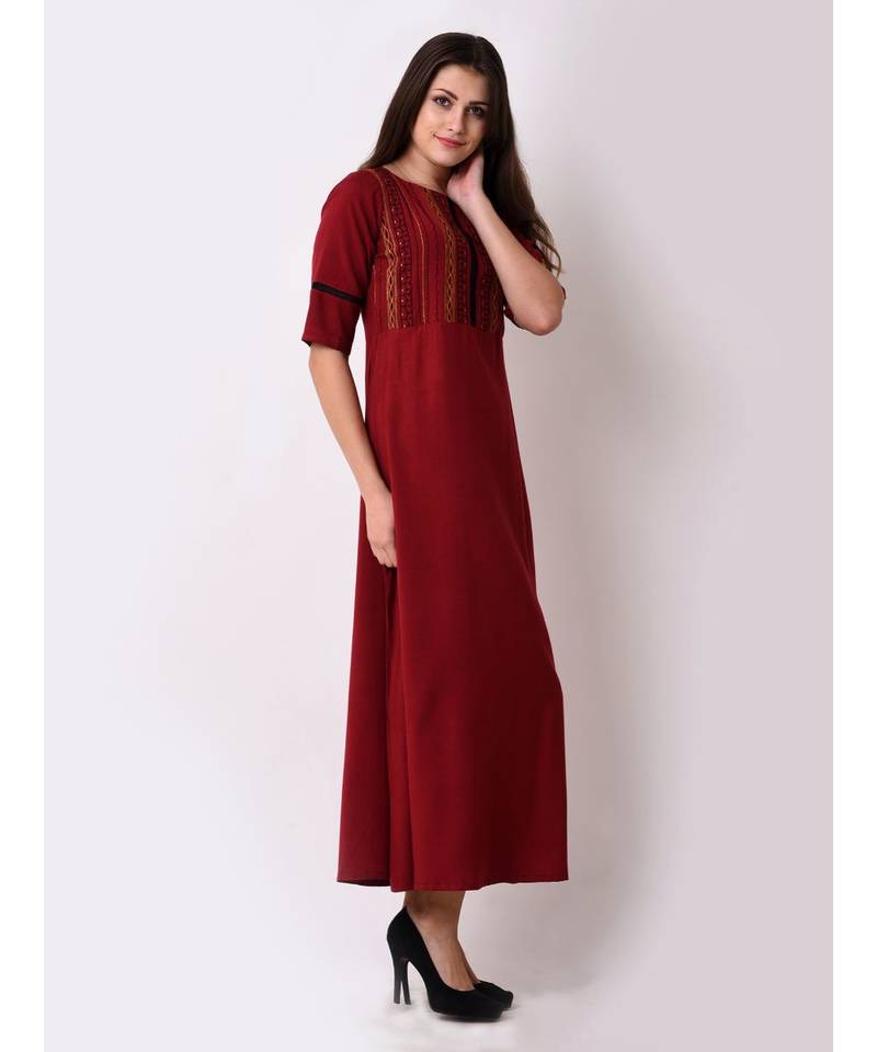 Red Women's Geo-embroidered Maxi Dress