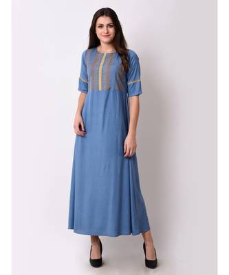 Blue Women's Geo-embroidered Maxi Dress 1