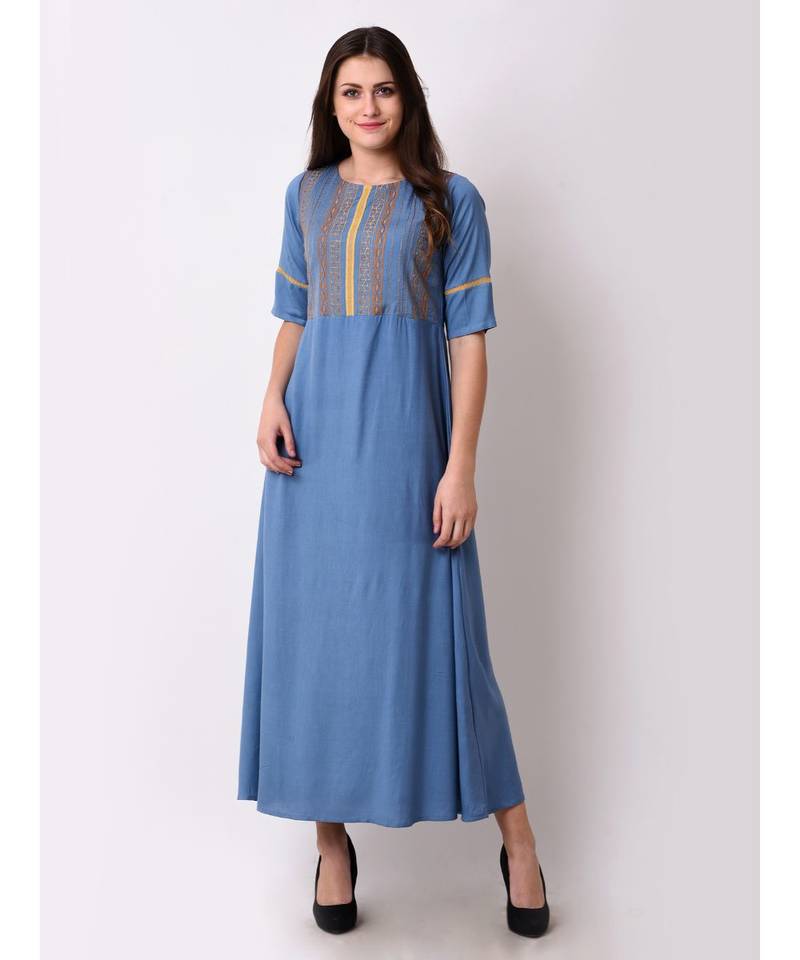 Blue Women's Geo-embroidered Maxi Dress