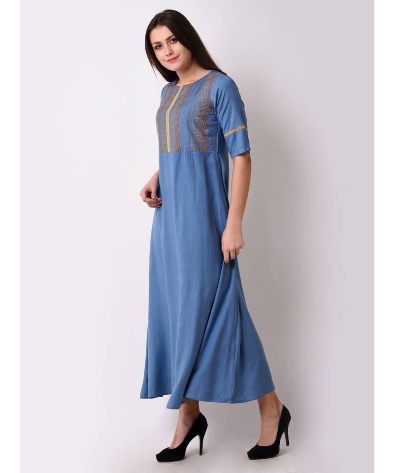 Blue Women's Geo-embroidered Maxi Dress