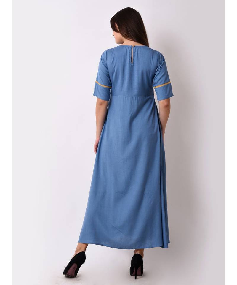 Blue Women's Geo-embroidered Maxi Dress