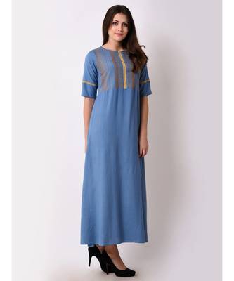 Blue Women's Geo-embroidered Maxi Dress 4