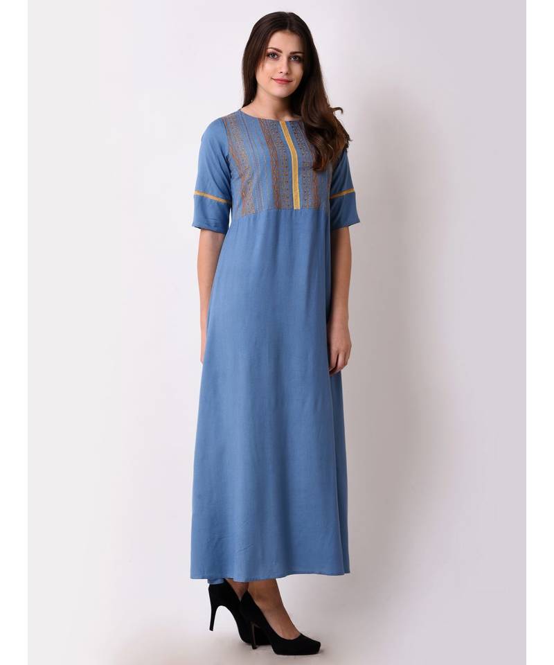 Blue Women's Geo-embroidered Maxi Dress