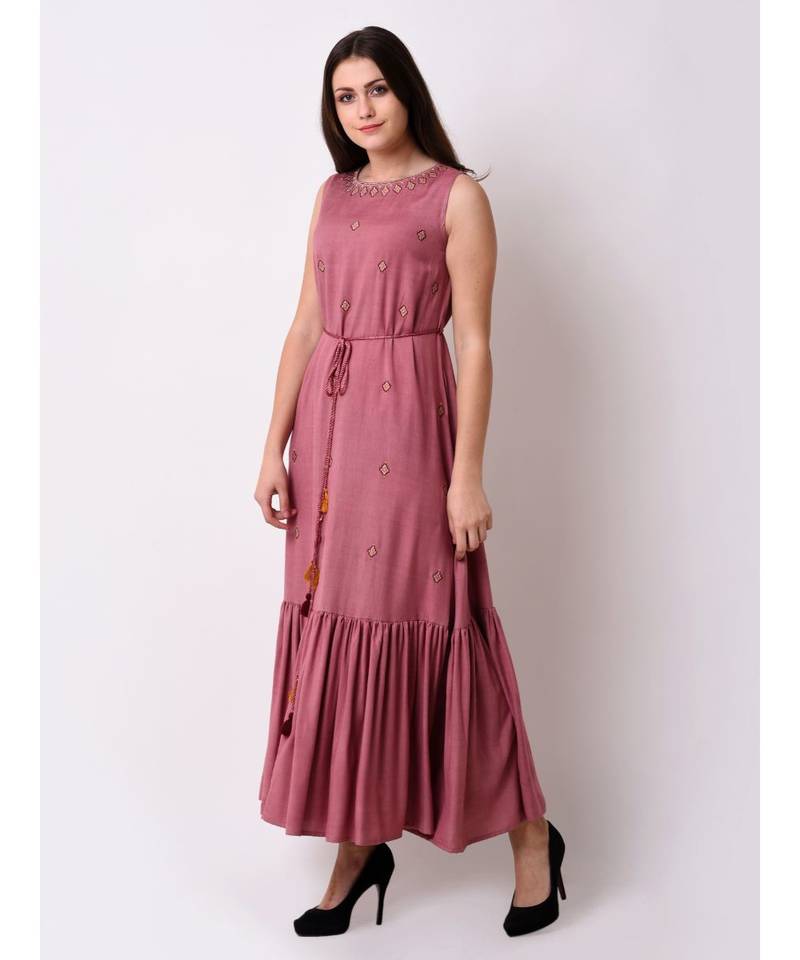 pink Women's Embroidered Fairytale Maxi Dress