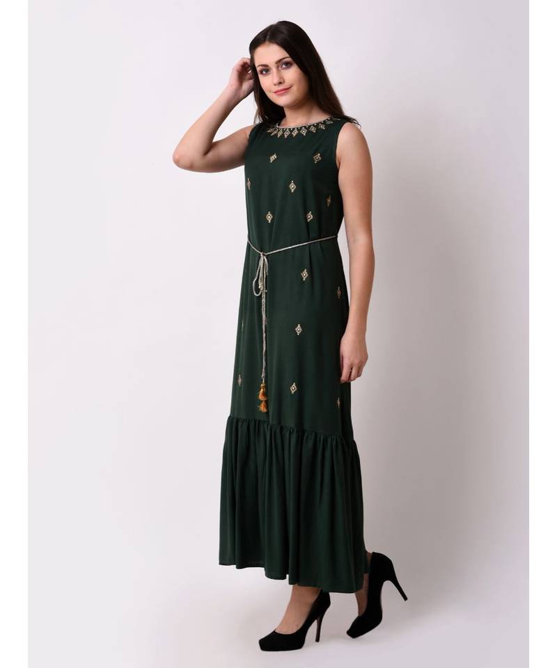 green Women's Embroidered Fairytale Maxi Dress