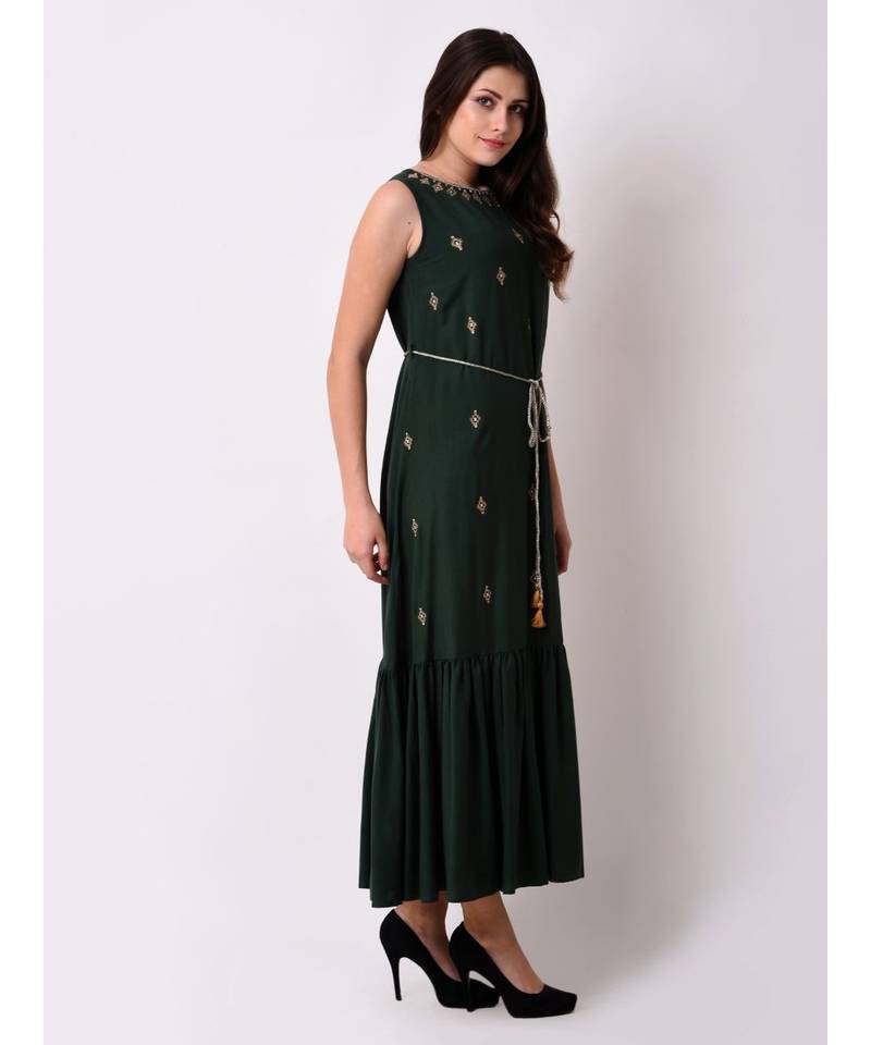 green Women's Embroidered Fairytale Maxi Dress