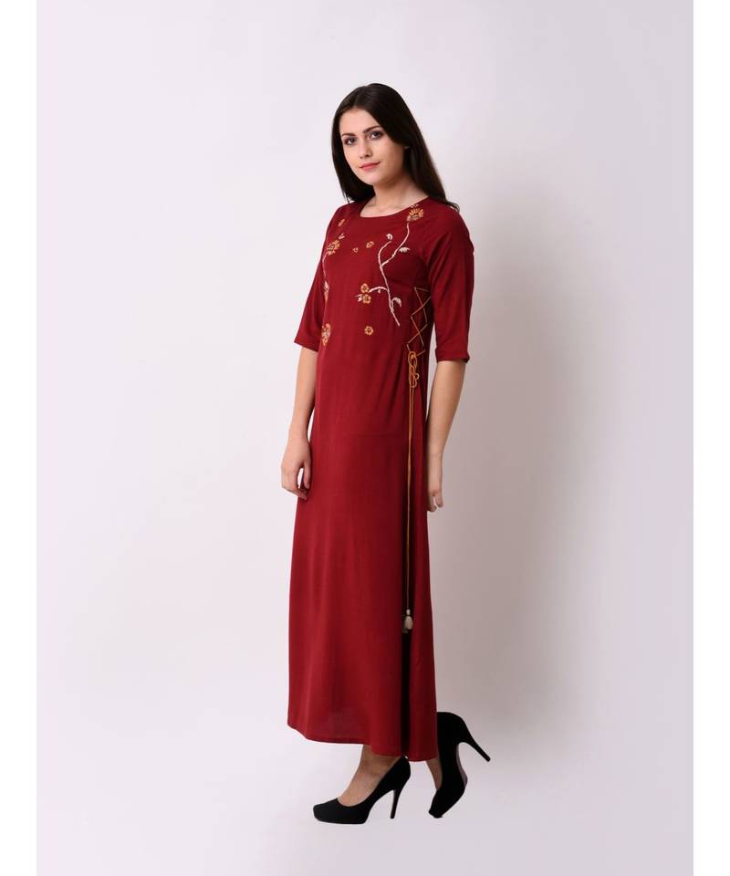 Red Women's Elegant Side Tie-up Maxi Dress
