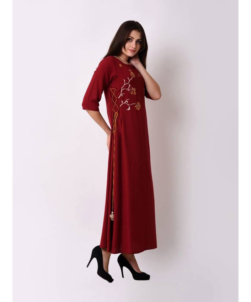 Red Women's Elegant Side Tie-up Maxi Dress