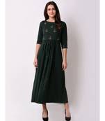 Green Women's Floral Gathered Maxi Dress