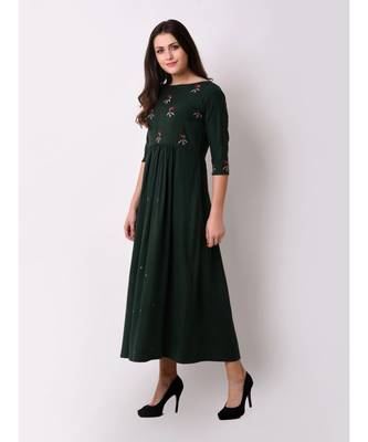 Green Women's Floral Gathered Maxi Dress 2